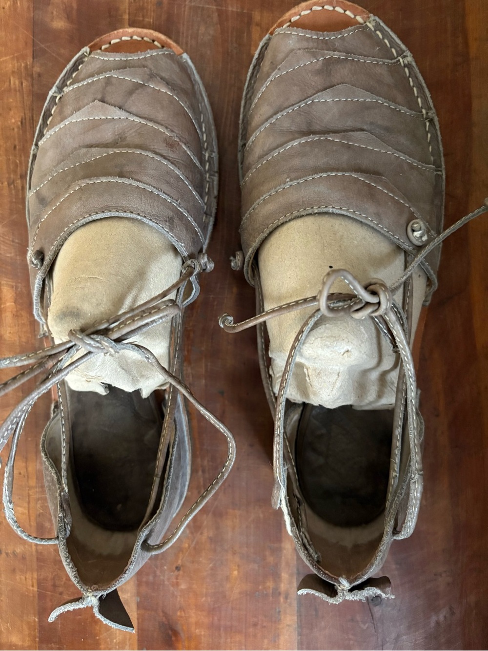 Women's Taupe Lace-Up Leather Sandals